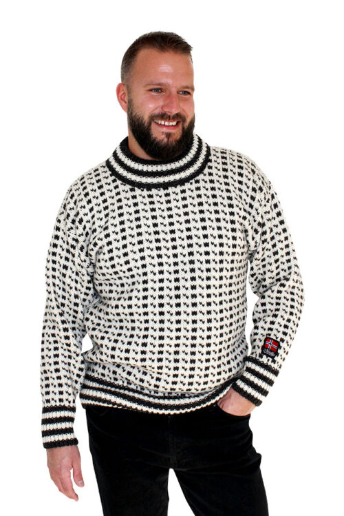 Nordlys "Islender" extreme strikket genser for dame og herre, hvit og sort.