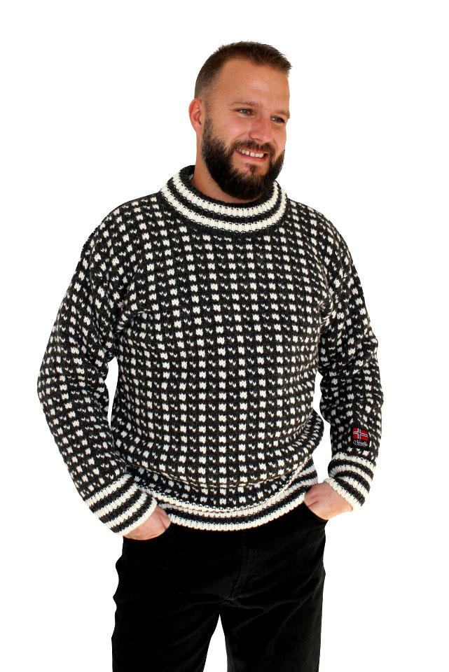 Nordlys "Islender" extreme strikket genser for dame og herre, sort og hvit.