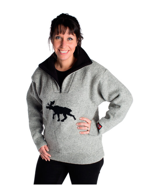 Nordlys "Elg" strikket genser med elgmotiv for dame og herre.