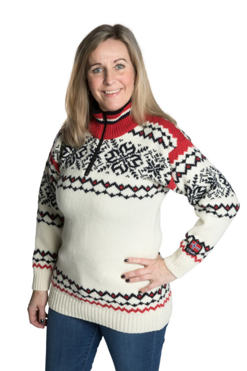 Nordlys "Turist" hvit og rød strikket genser for dame og herre.